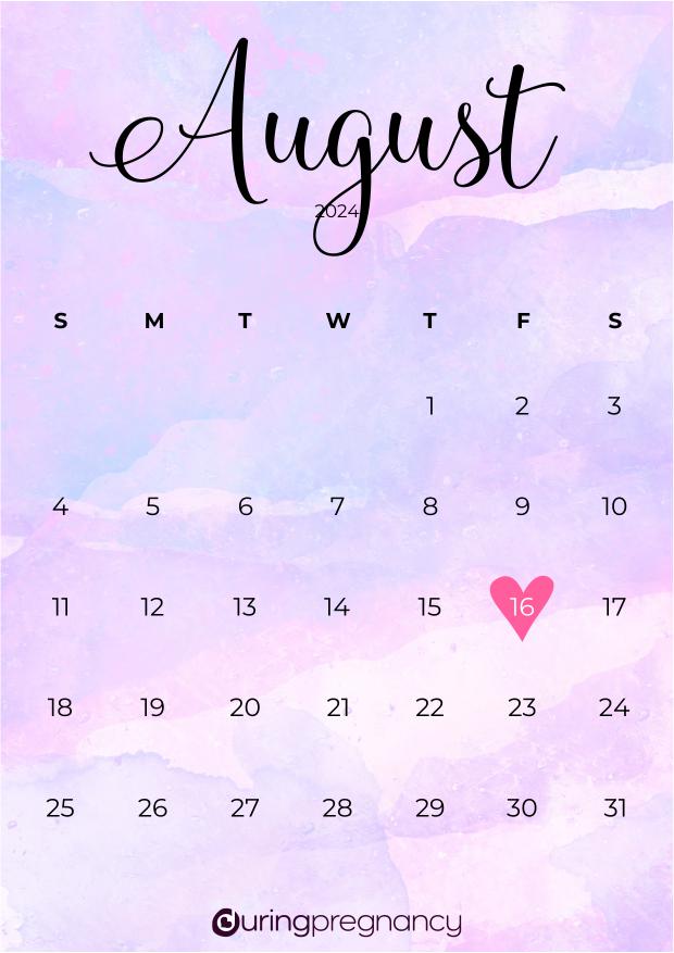 Due date calendarfor August 16, 2024
