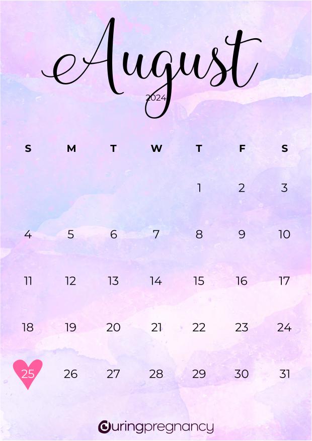 Due date calendarfor August 25, 2024