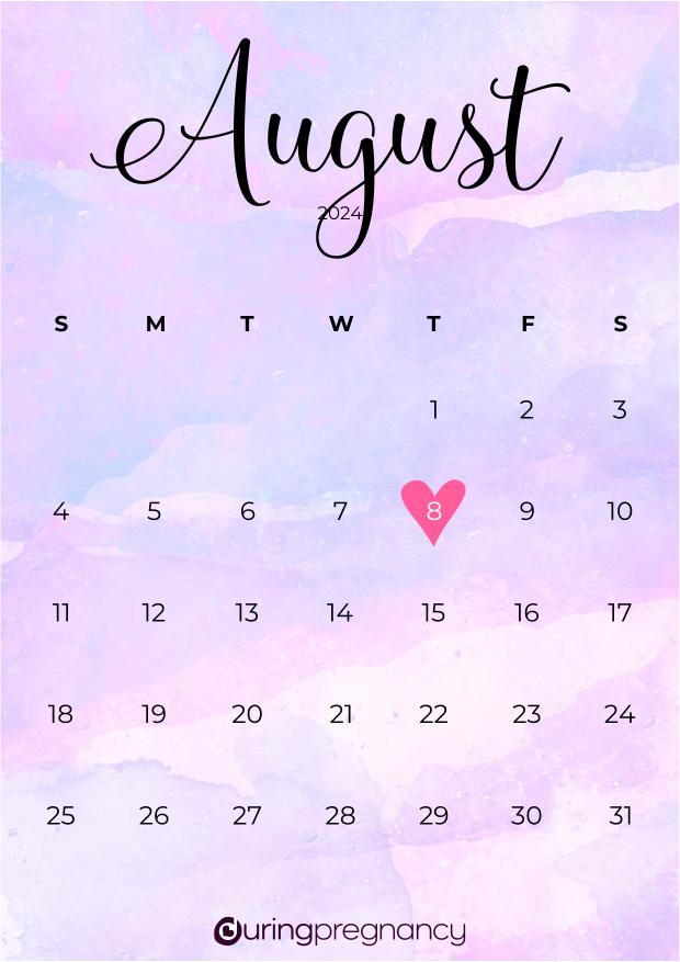 Due date calendarfor August 8, 2024
