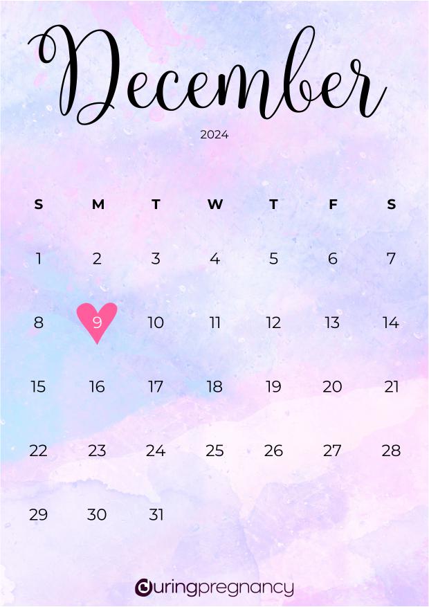 Due date calendarfor December 9, 2024