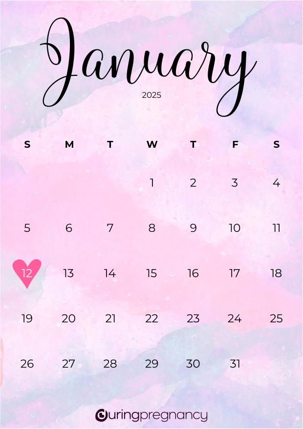 Due date calendarfor January 12, 2025