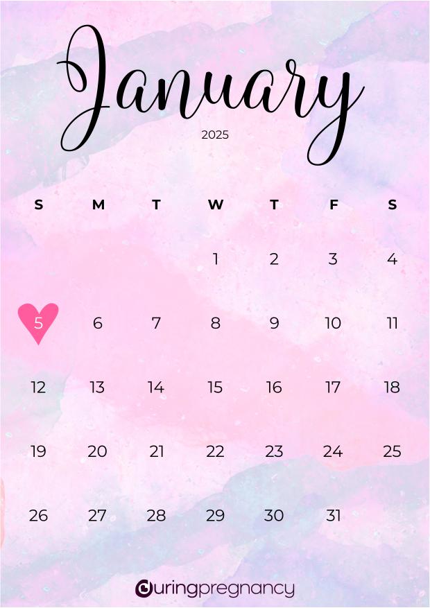 Due date calendarfor January 5, 2025