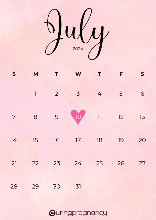 Due date calendarfor July 10, 2024