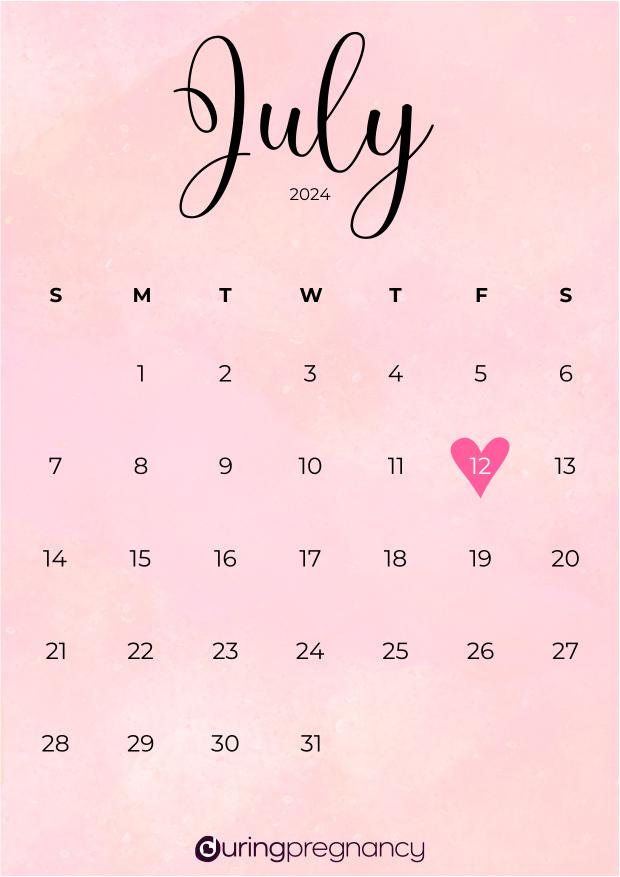 Due date calendarfor July 12, 2024