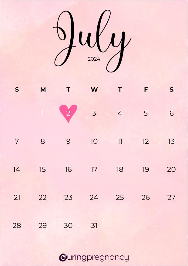 Due date calendarfor July 2, 2024