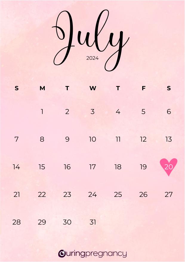 Due date calendarfor July 20, 2024