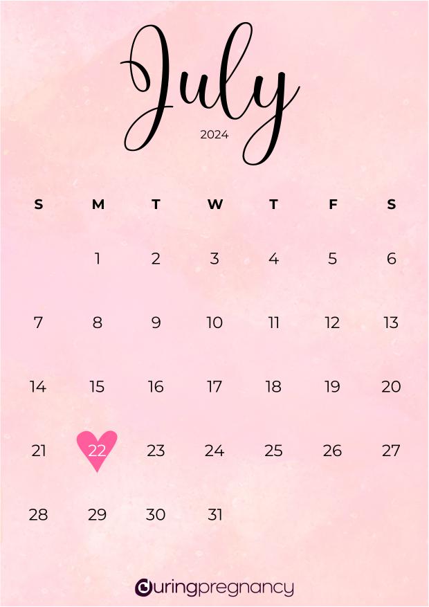 Due date calendarfor July 22, 2024
