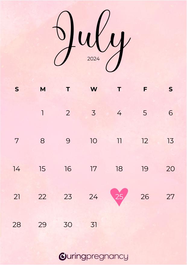 Due date calendarfor July 25, 2024