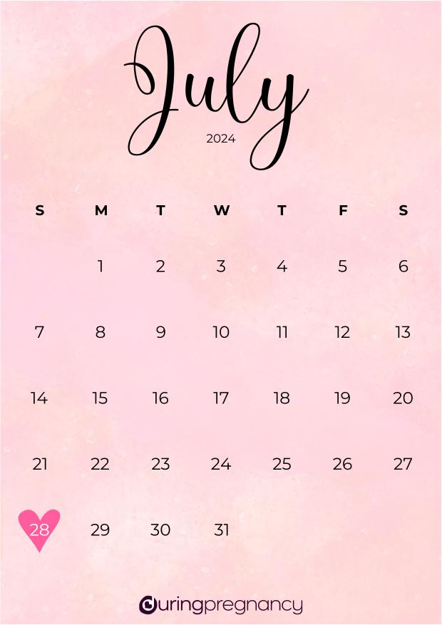 Due date calendarfor July 28, 2024