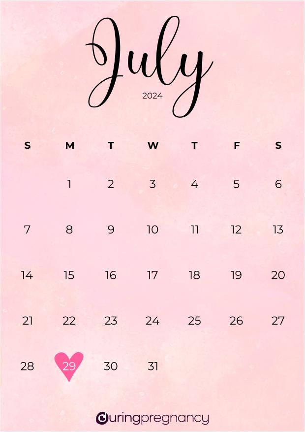 Due date calendarfor July 29, 2024