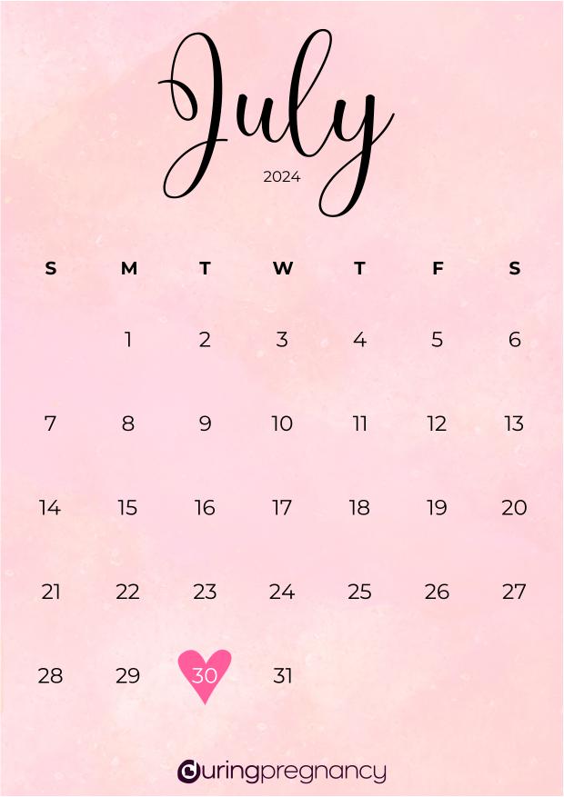 Due date calendarfor July 30, 2024