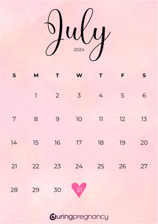 Due date calendarfor July 31, 2024