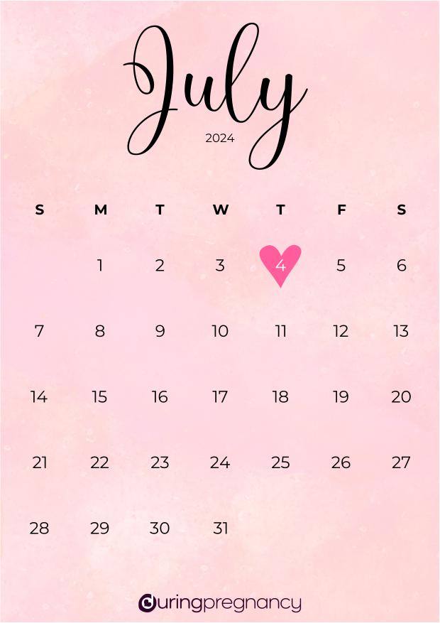 Due date calendarfor July 4, 2024