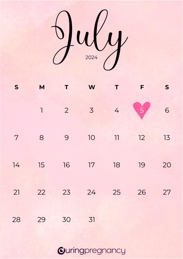 Due date calendarfor July 5, 2024