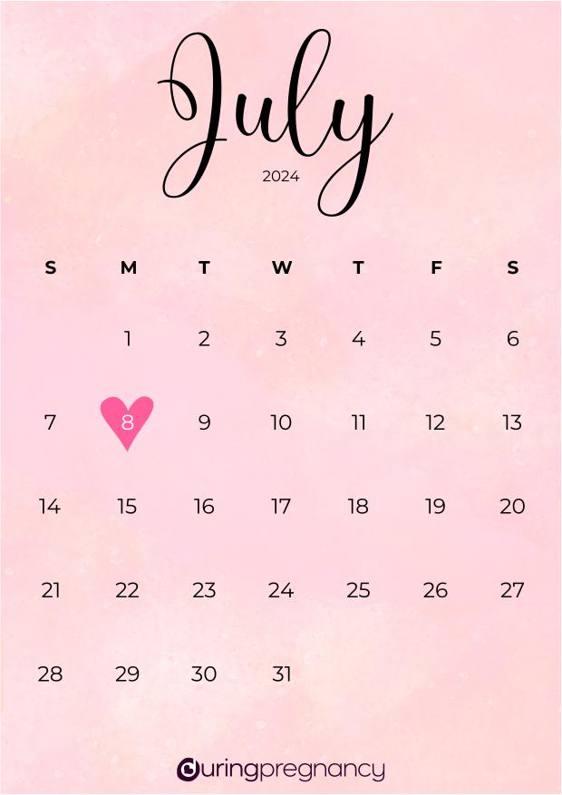 Due date calendarfor July 8, 2024